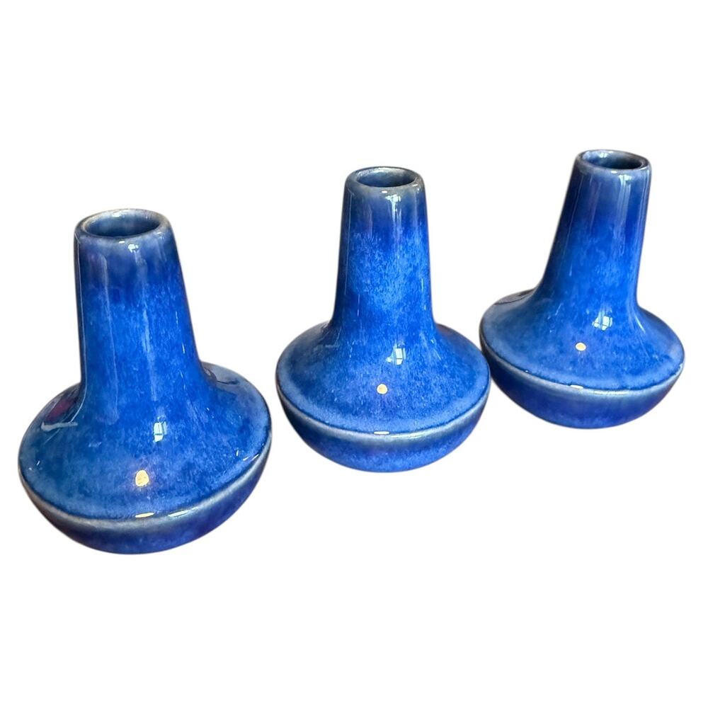 Cobalt Blue Ceramic Taper Candle Holders Set of 3 Modern Pottery Decor